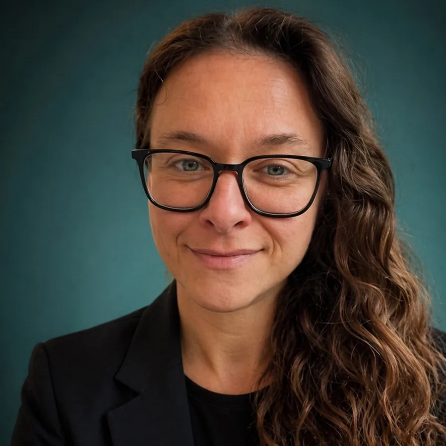 Portrait of Laurence Paquette against a teal background.